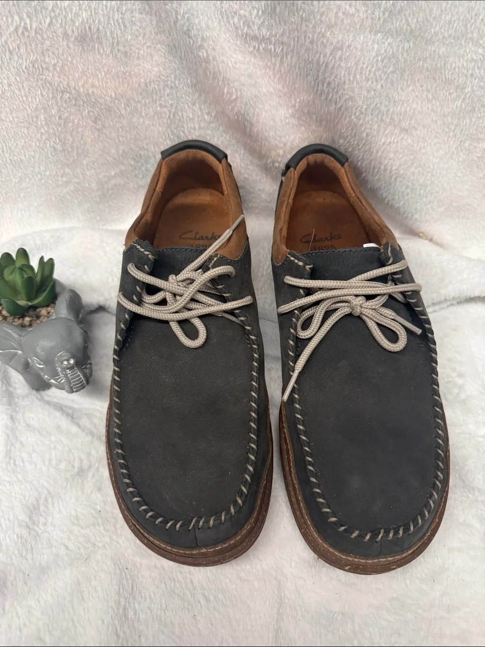 Clarks Men's Black Suede Boat Shoes with Tan Interior
